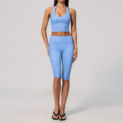 Custom LOGO women's new yoga clothes polka dot printing deep V high elastic three-dimensional fitness two-piece set