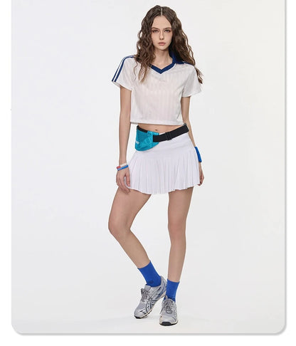 Customized LOGO Women's Spice Girls V-Neck Football Sports T-Shirt Patch Striped Casual Retro Short Sleeve Top
