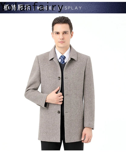 YOLANFAIRY 100% Cashmere Jacket for Men 2025 Autumn Winter Mid-length Wool Coats Man Clothing Casual Business Men's Woolen Coat