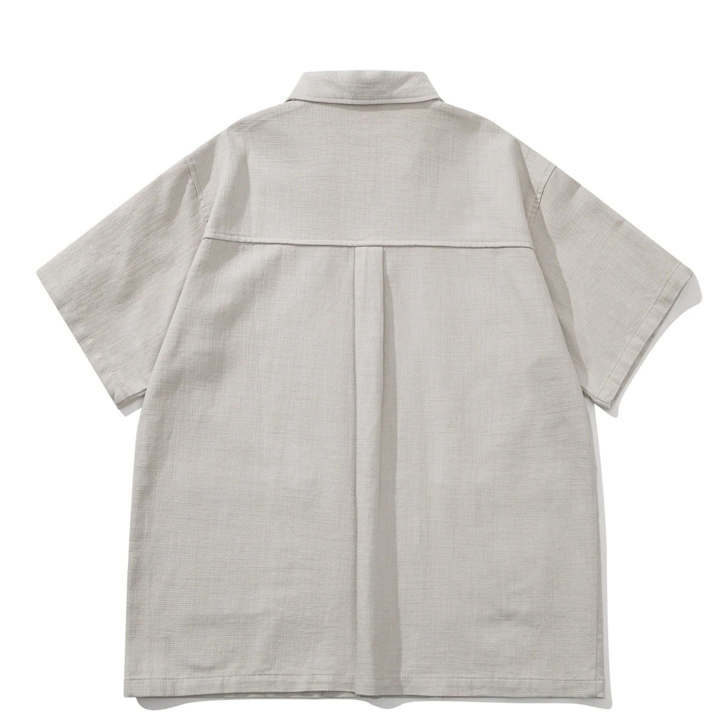 Summer Japanese Retro Amekaji Cuban Collar Workwear Short Sleeved Shirt Men and Women Loose Cotton Five Quarter Sleeved Shirt