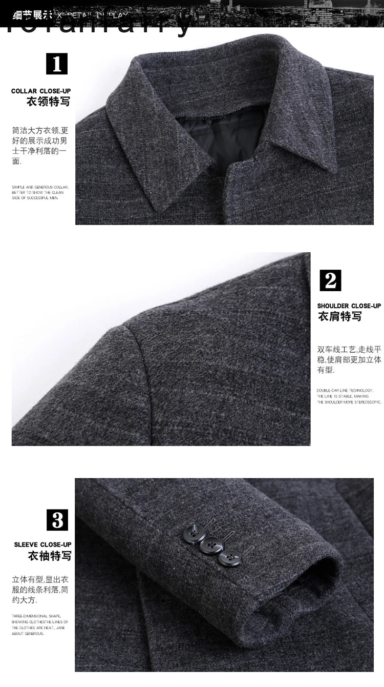 YOLANFAIRY 100% Cashmere Jacket for Men 2025 Autumn Winter Mid-length Wool Coats Man Clothing Casual Business Men's Woolen Coat