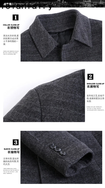 YOLANFAIRY 100% Cashmere Jacket for Men 2025 Autumn Winter Mid-length Wool Coats Man Clothing Casual Business Men's Woolen Coat