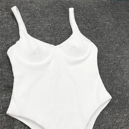 S - XL New Sexy High Cut Women Swimwear Ribbed Underwired One Piece Swimsuit Female Bather Bathing Suit Swim Lady Bodysuit V1607