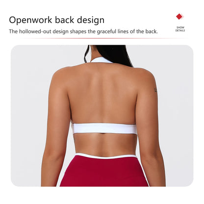 Ctenkevet Women's Color Clash Crop Top Quick-Dry Gym Bra Female Sleeveless Backless Sports Underwear for Outdoor Running CropTop