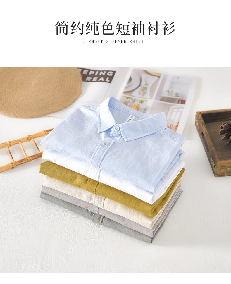 Summer Linen Cotton Men's POLO Collar Shirt Casual Business Short Sleeved Cardigan Fashion Loose Breathable Comfortable T-shirt