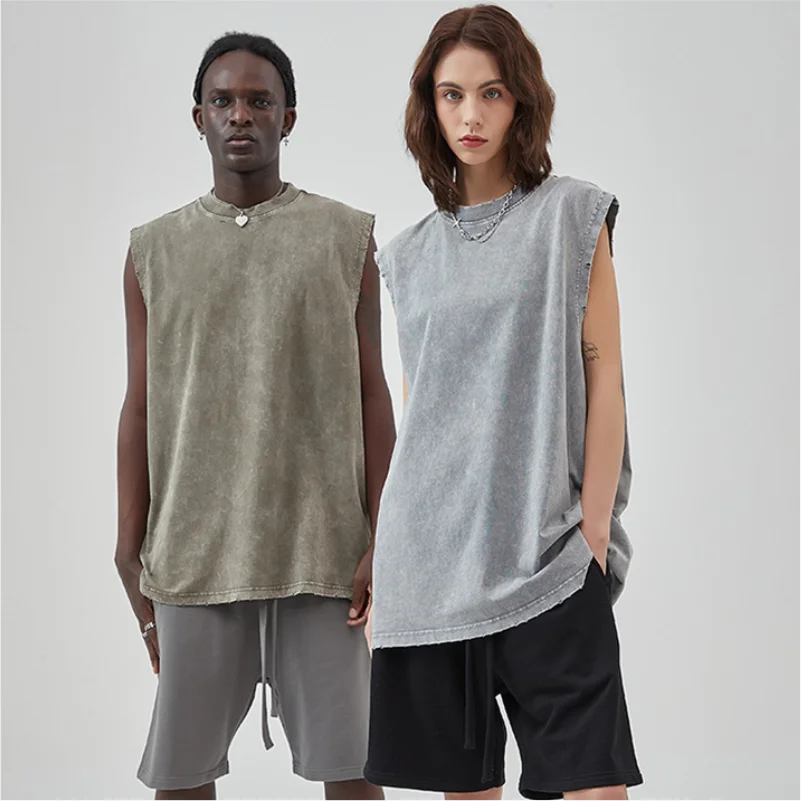 Customized Vest Street Fashion Sleeveless T-shirt Embroidery Logo 100% Cotton Shirt Printing Brand Sleeveless Vest Design
