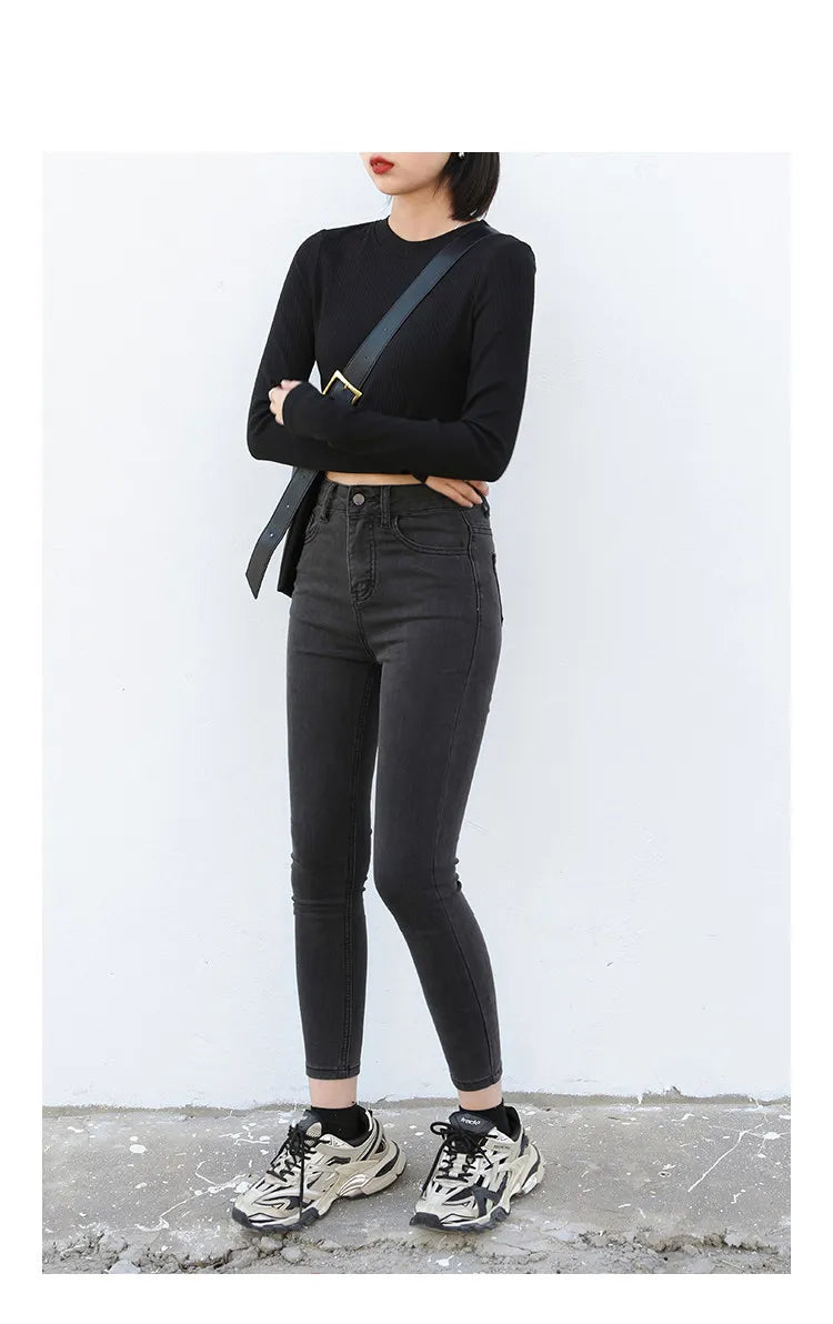 CHIC VEN Women Jeans Solid Slim Retro High Waisted Small Leg Denim Pant Skinny Pant Spring Autumn 2026