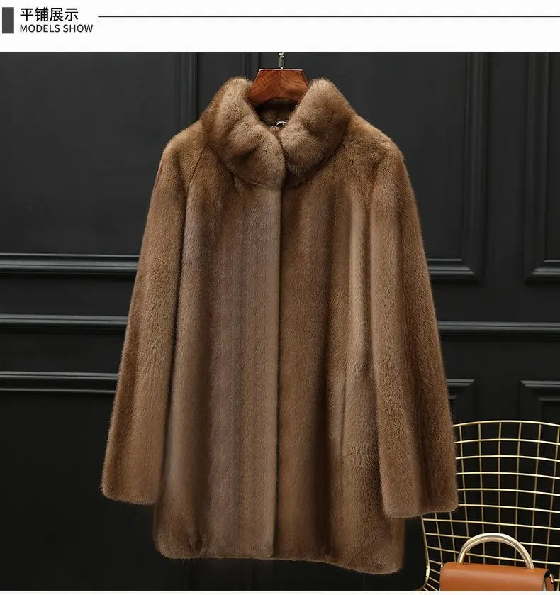 Real Mink Fur Coat Women Clothing Whole Mink Midi Long Fur Jacket 2023 Winter Clothes for Woman Stand Collar Abrigos Mujer FCY