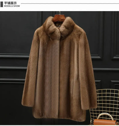 Real Mink Fur Coat Women Clothing Whole Mink Midi Long Fur Jacket 2023 Winter Clothes for Woman Stand Collar Abrigos Mujer FCY