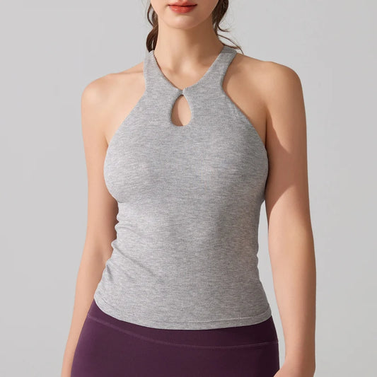 VITALINOVO Women's Tank Top High Neck Ribbed Raceback Going Out Basic Tops with Built-in Bra Summer Sleeveless Yoga Slim Fitted