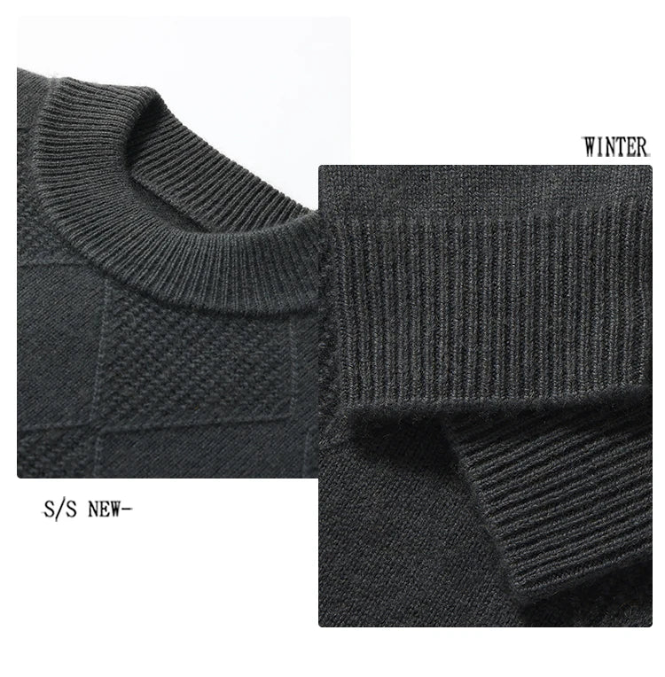 Autumn Winter New Style 100% Goat Cashmere Men's Mock Neck Diamond Knitted Base Shirt Casual Business Top Fashionable Knitwear