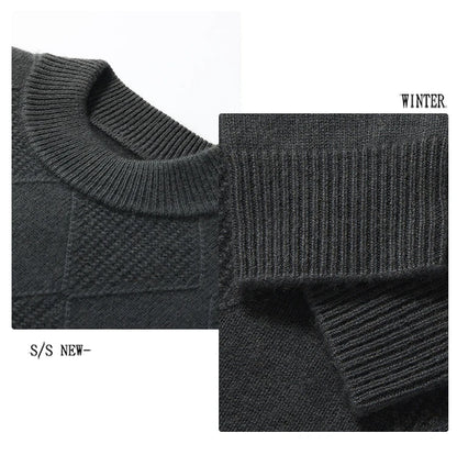 Autumn Winter New Style 100% Goat Cashmere Men's Mock Neck Diamond Knitted Base Shirt Casual Business Top Fashionable Knitwear