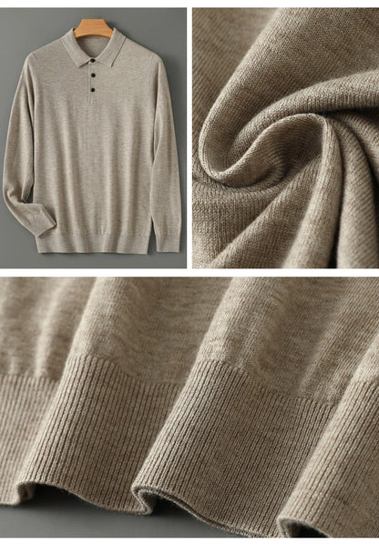 Men's Merino Wool Sweater Polo Collar Pullover Autumn Winter New Cashmere Knitwear Casual Loose Men's Shirts Tops Warm Soft