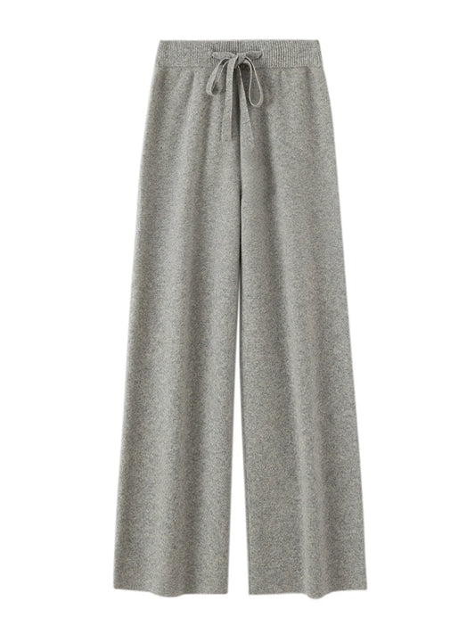 Autumn Winter Fashion Basic Women 100% Merino Wool Wide Leg Pants  Simple Style Cashmere Knitted Trousers Loose Casual Pants