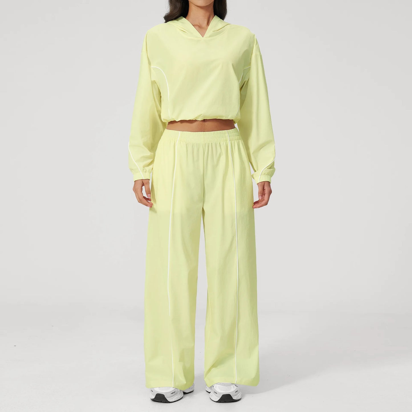 New Summer Sun Protection Set Yoga Set Women Two Piece Tracksuit Yoga Long Sleeved Wide-leg Pants Running Set Outdoor Sportswear