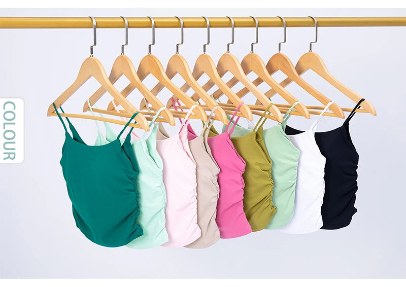 Fashion New Women Sports Tops Side Pleats Sexy Yoga Bras Suspender Nylon Elastic Women Workout Vest Gym Bra Tops Girl Sportswear