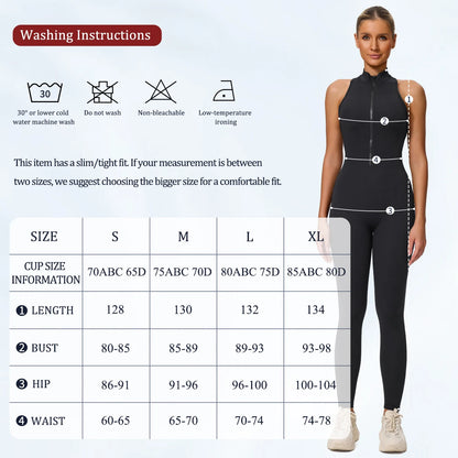 Summer V Back One-piece Suit Women Sports Jumpsuit Zippers Yoga Rompers Backless Sportswear Women Sleeveles Workout Bodysuits