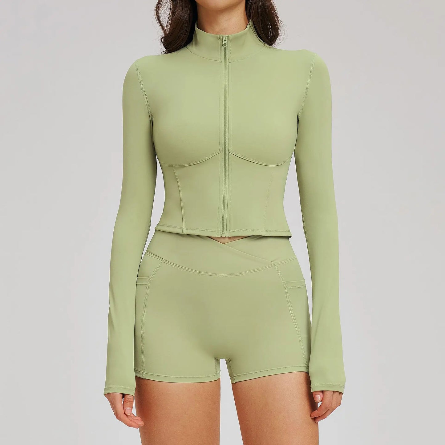 2PCS Yoga Suit Women's Tracksuit Gym Clothing Sportswear Female Workout Long Sleeve Sports Suit High Waist Cycling Shorts Set