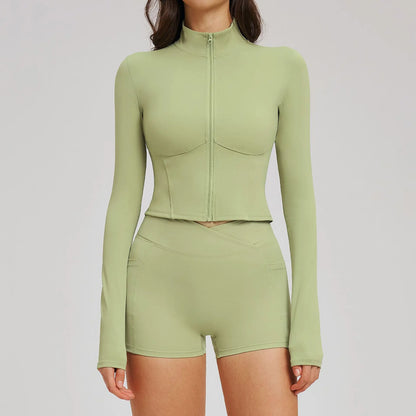 2PCS Yoga Suit Women's Tracksuit Gym Clothing Sportswear Female Workout Long Sleeve Sports Suit High Waist Cycling Shorts Set