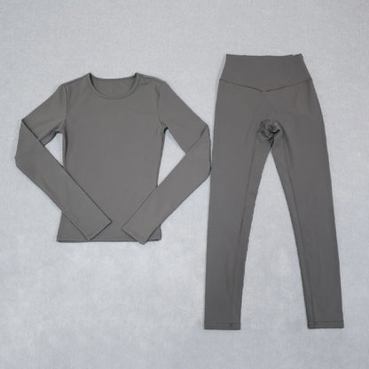 Summer Women Quick-Dry Two-Piece Yoga Set: A long-sleeve top and leggings set for fitness and sports perfect for running cycling
