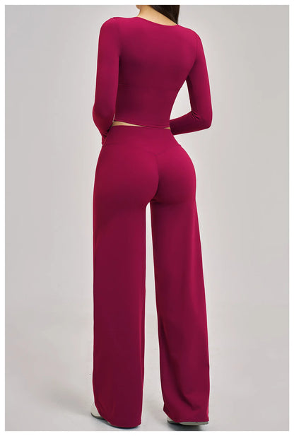 2PCS Yoga Set Women Tracksuits Workout Outfits Sportswear Gym Clothing Female Fitness Long Sleeve High Waist Leggings Yoga Suit