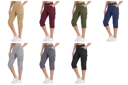 TACVASEN Summer Quick Dry Cargo Capri Pants Womens Outdoor Hiking Knee Length Joggers Lightweight Waterproof Shorts 6 Pockets