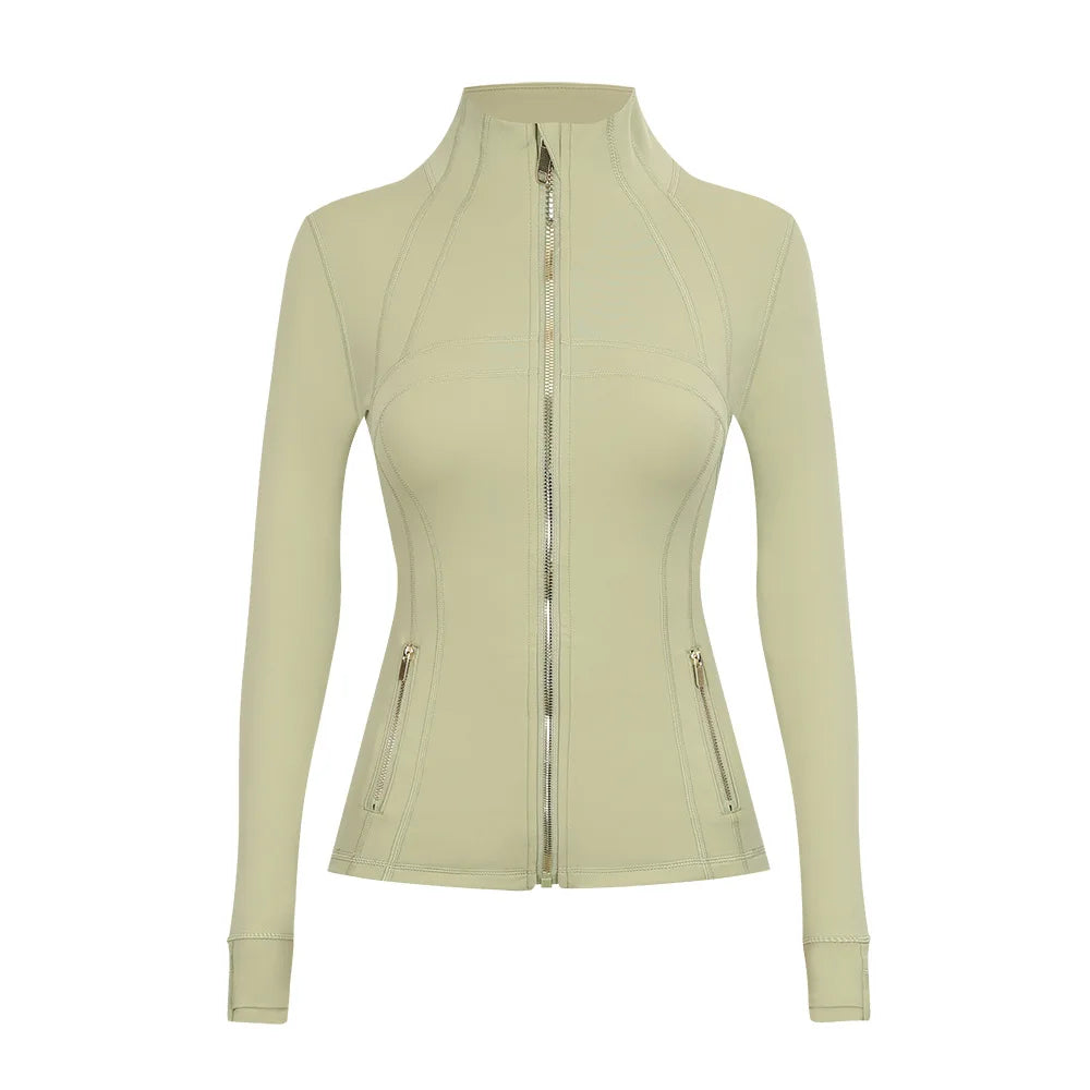 Personalized LOGO custom women's gold zip jacket tight stand-up collar quick-drying fitness running yoga suit 41-color S-3XL top
