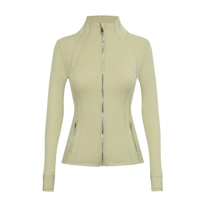 Personalized LOGO custom women's gold zip jacket tight stand-up collar quick-drying fitness running yoga suit 41-color S-3XL top