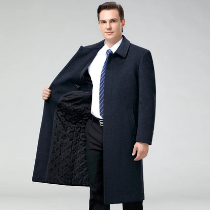 100% Cashmere Jacket Men Casual Business Men's Winter Coats Polo Collar Single Breasted Windbreaker Coat Casaco Masculino