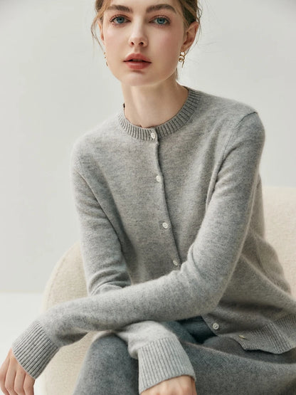 CHICUU Autumn Winter Women Thick O-neck Cardigan Basic Simple 100% Cashmere Sweater Solid Long Sleeve Cardigan Coat Knitwear