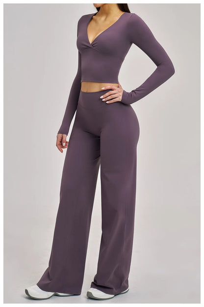 2PCS Yoga Set Women Tracksuits Workout Outfits Sportswear Gym Clothing Female Fitness Long Sleeve High Waist Leggings Yoga Suit