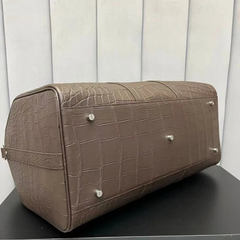 Authentic exotic crocodile belly leather men's large travel handbag real crocodile leather men's fashion luxury shoulder bag