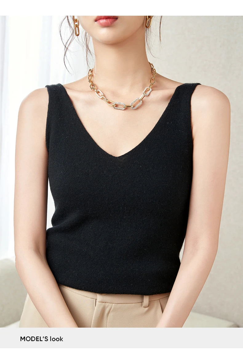 Women's Spring and Autumn 2026 New 100% Merino Wool V-Neck Pullover Knitted Suspender Casual Soft Inner Vest Women's Clothing
