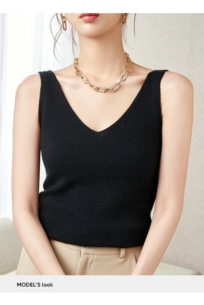 Women's Spring and Autumn 2026 New 100% Merino Wool V-Neck Pullover Knitted Suspender Casual Soft Inner Vest Women's Clothing