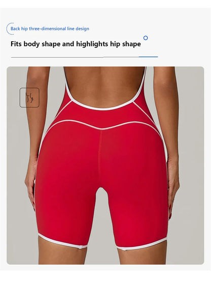 TRY TO BN Yoga Jumpsuit Sports Hollow Back Breathable Contrasting Color Bodysuit Fitness One Piece Set Running Gym Woman Clothes