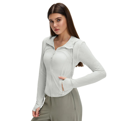 Custom LOGO Women's Spring Autumn Mesh Breathable Yoga Suit Sports Riding Quick Drying Running Fitness Belt Pocket Jacket Top