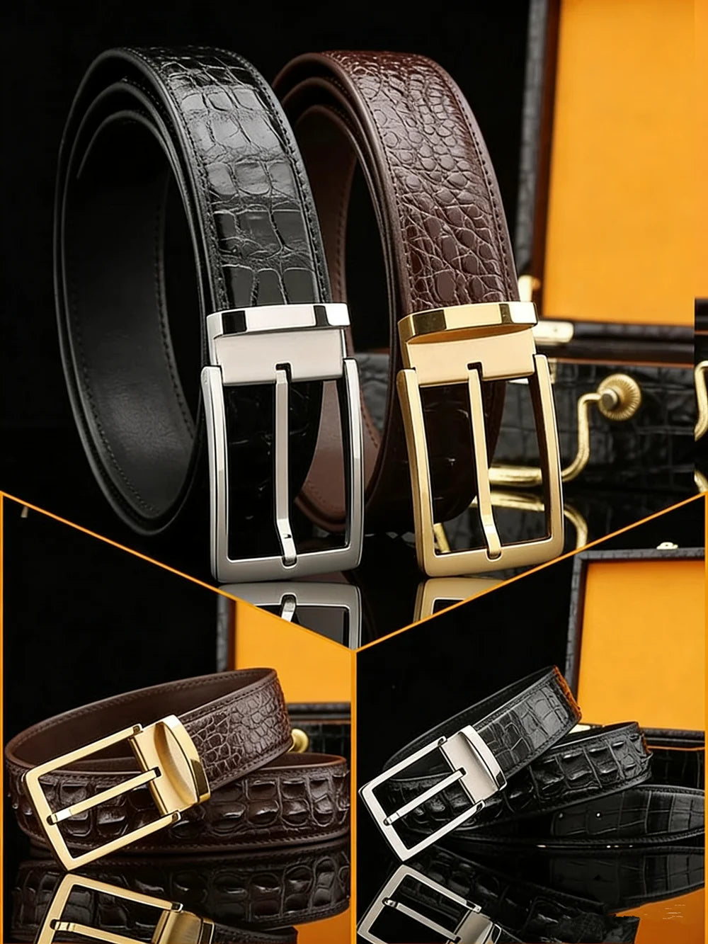 Men's real crocodile leather belt crocodile leather genuine leather luxury brand belt fashion men's belt buckle with suit pants