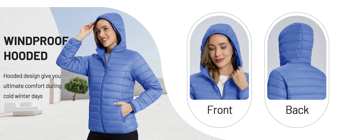 TACVASEN Full Zip Up Hooded Puffer Jacket Womens Winter Quilted Warm Coats Casual Windbreaker Padded Lightweight Outdoor Outwear
