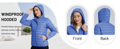TACVASEN Full Zip Up Hooded Puffer Jacket Womens Winter Quilted Warm Coats Casual Windbreaker Padded Lightweight Outdoor Outwear