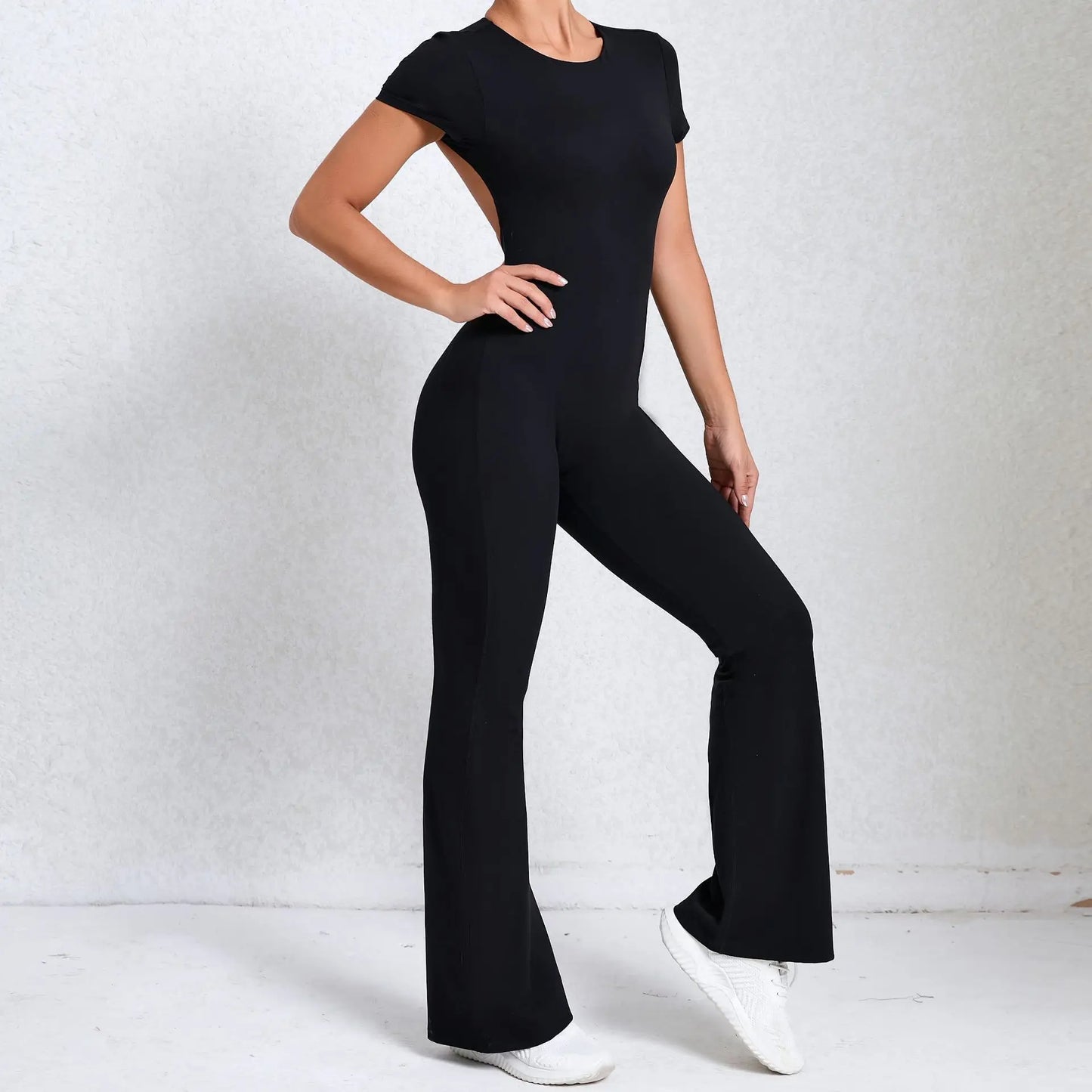 Women's Tracksuit Yoga Set Backless Jumpsuits Back V One Piece Fitness Rompers Short Sleeves Sportswear Gym Set Workout Clothes