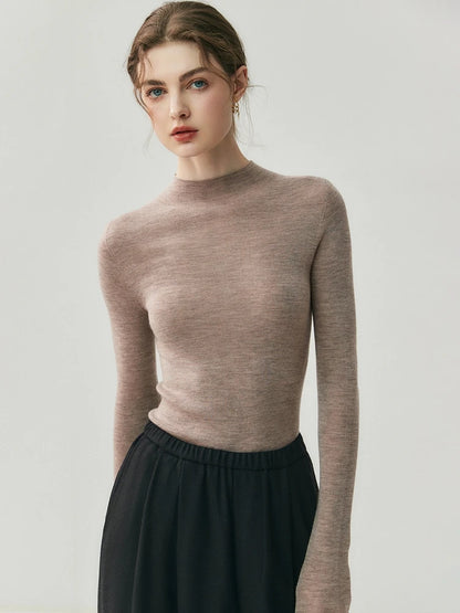 CHICUU Women 100% Wool Sweater Machine Washable Mock Neck Pullover 18-Thread Worsted Cashmere Knitwear   Autumn Winter Clothes
