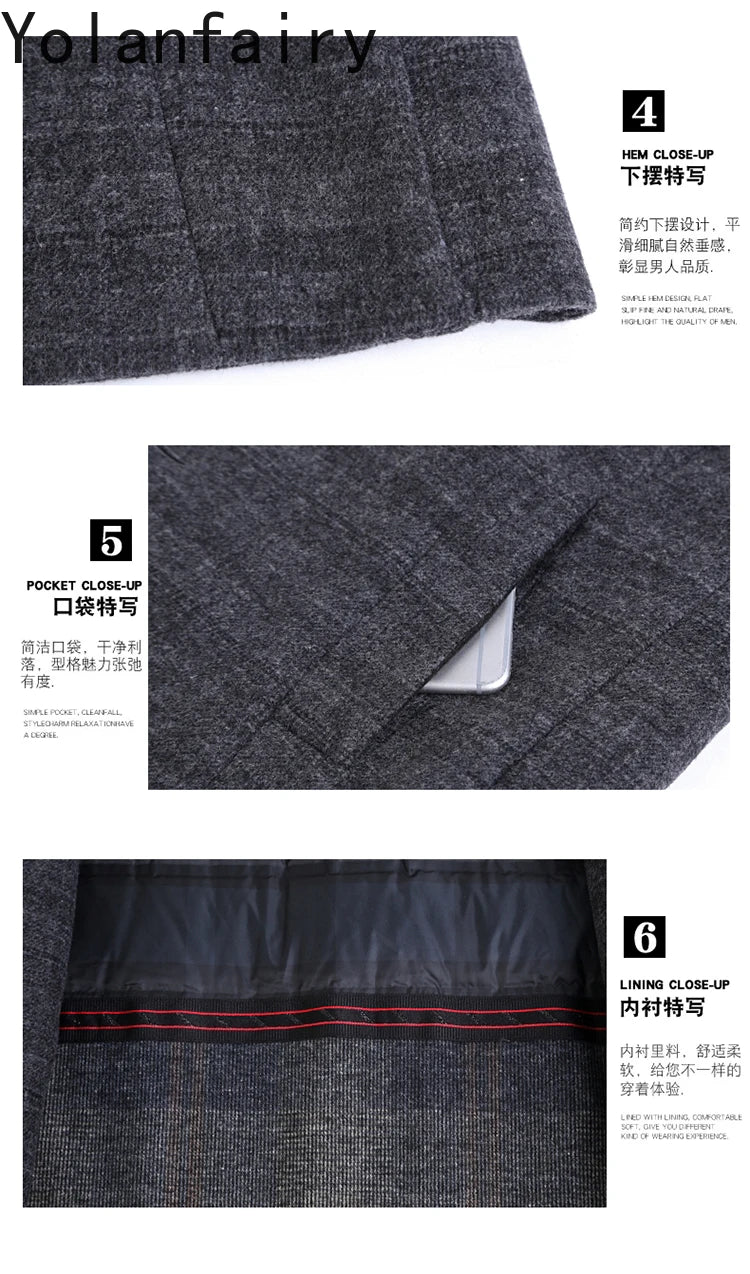YOLANFAIRY 100% Cashmere Jacket for Men 2025 Autumn Winter Mid-length Wool Coats Man Clothing Casual Business Men's Woolen Coat