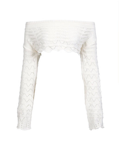Sexy Knit One-neck Long Sleeve Short Top Drawstring Half Skirt Beach Two-piece 2026 Women Summer Swimsuit Cover Up Chic Set K172