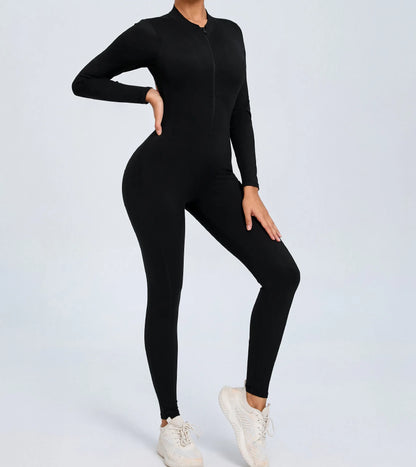 Hearuisavy Summer V Back Sports Jumpsuit Yoga Clothes Rompers Women Long Sleeveles Workout Bodysuits Backless One-piece Suit