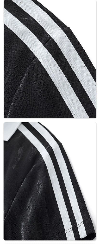 Customized LOGO Women's Spice Girls V-Neck Football Sports T-Shirt Patch Striped Casual Retro Short Sleeve Top