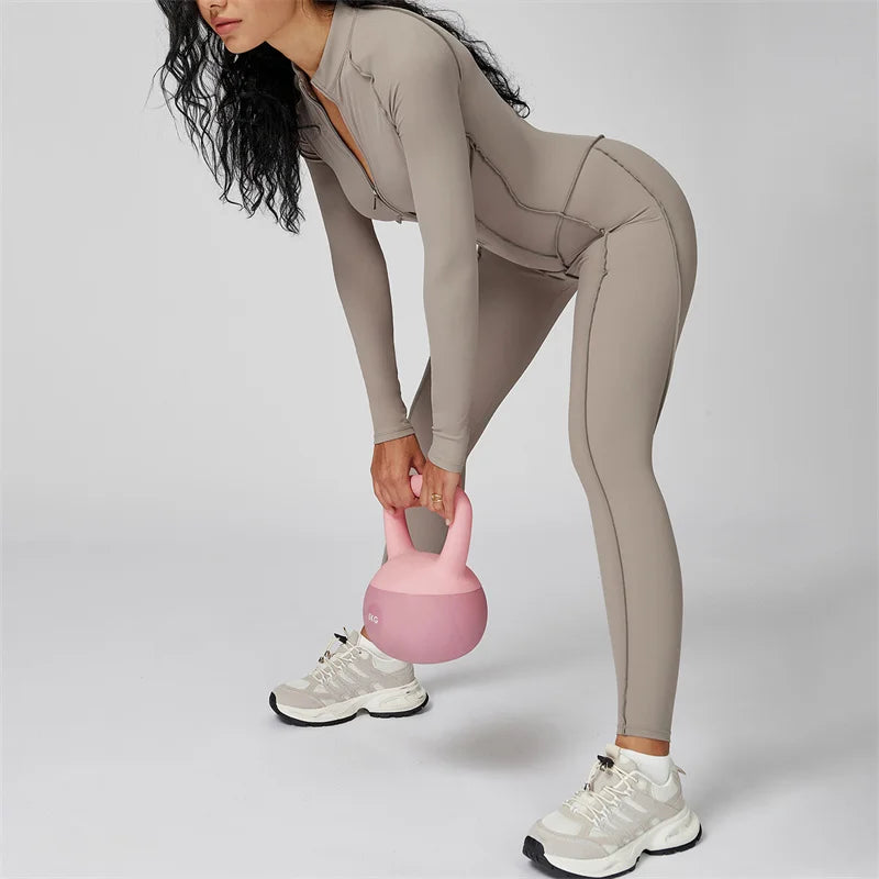 TRY TO BN Gym Jumpsuit Half Zipper Sports Stripe Fitness Bodysuit One-Piece Workout Activewear Tights Woman Suits Yoga Clothing