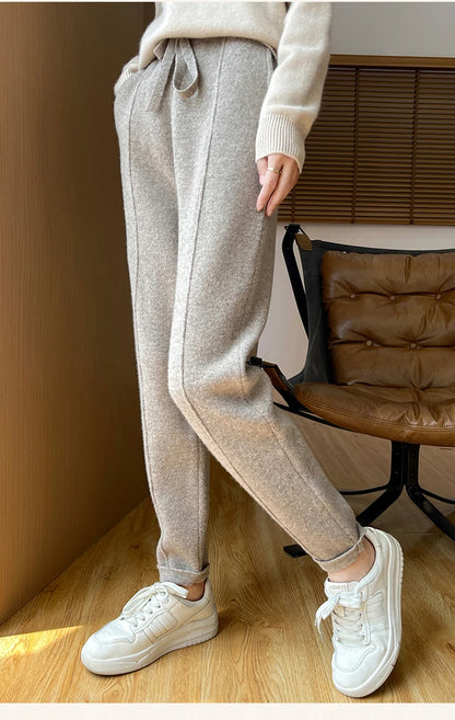 DjzDsm Women's Skinny Pants 100% Merino Wool for Spring And Autumn Comfortable Fit Casual Trousers Center Pants