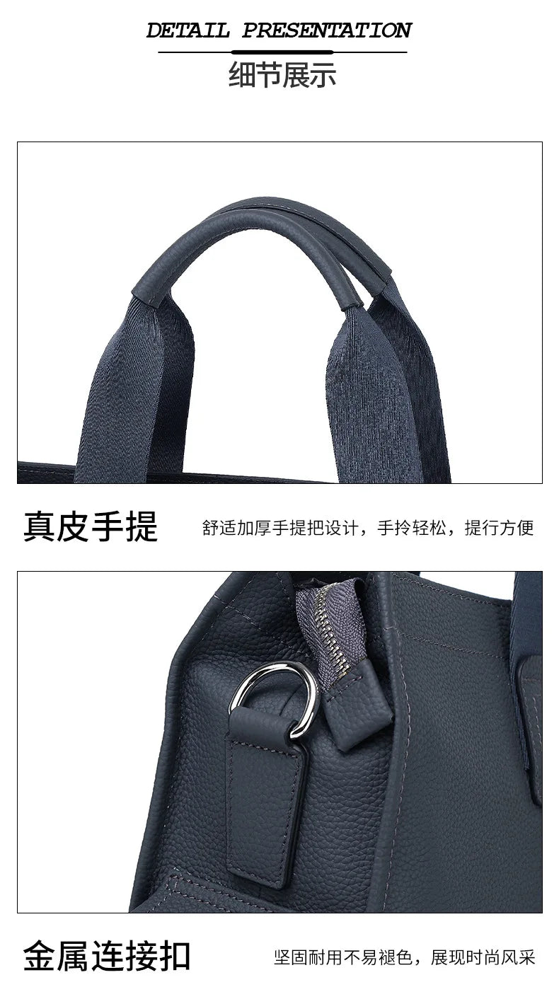 Genuine Messenger Bag Men Leather Handbag Large Capacity Business Commuter Handheld Cowhide Laptop Document Bag Men's Briefcase