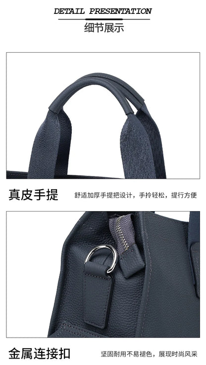 Genuine Messenger Bag Men Leather Handbag Large Capacity Business Commuter Handheld Cowhide Laptop Document Bag Men's Briefcase