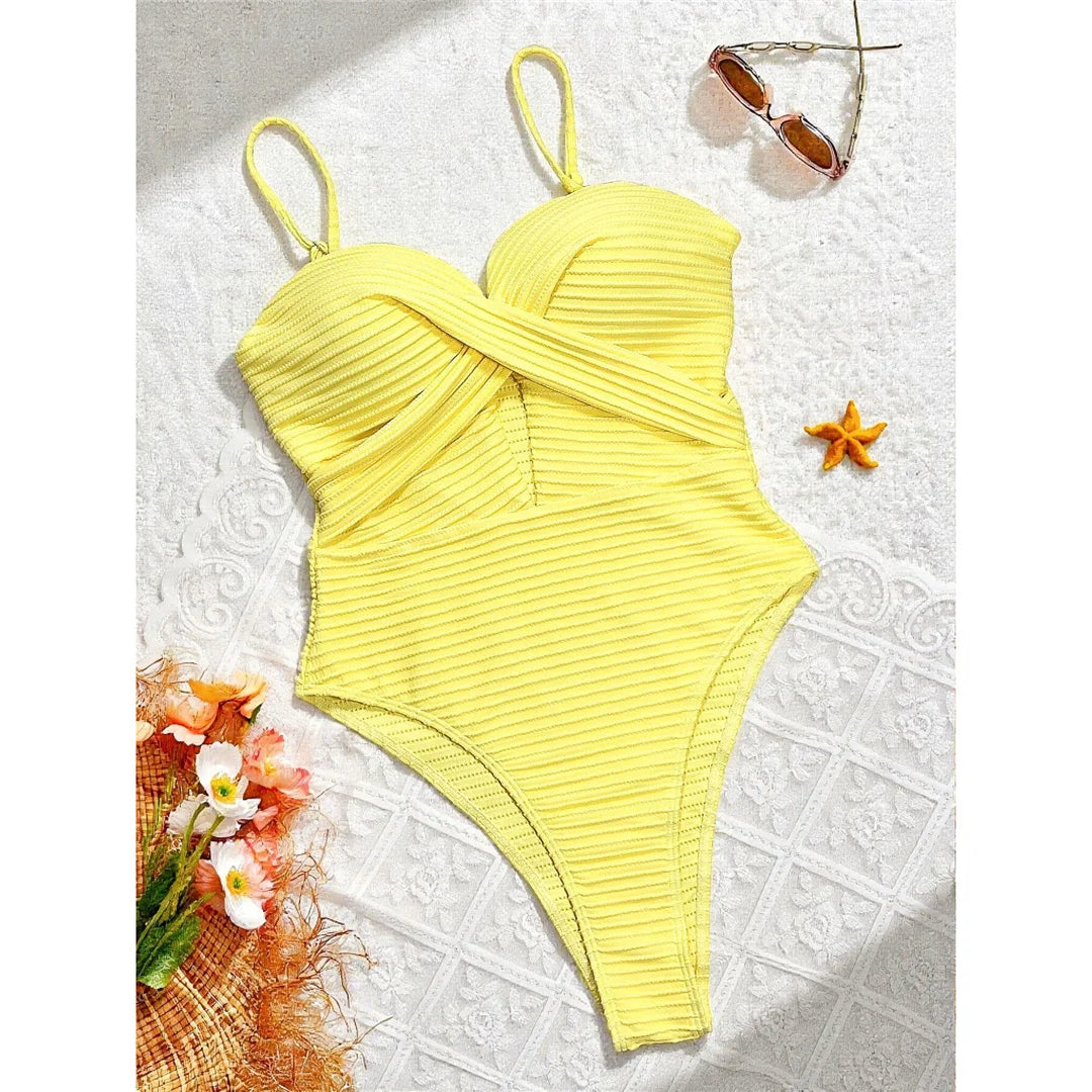 Sexy Ribbed Cut Out U Neck Women Swimwear One Piece Swimsuit Female Monokini High Cut Leg Padded Bather Bathing Suit Swim V7604